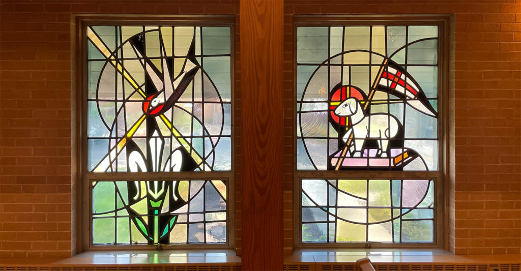 Church interior, stained glass